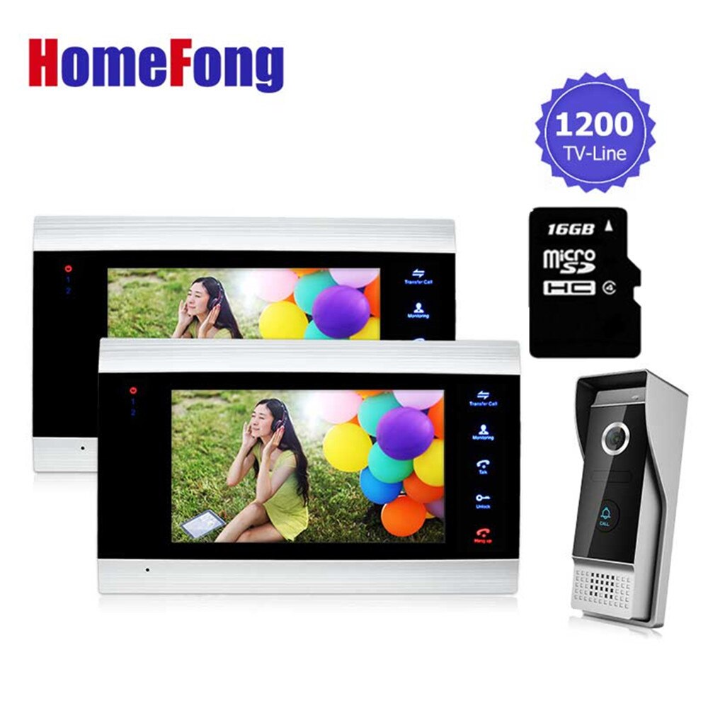 Ȩ 7 ġ  ÷   ȭ  ý Ʈ   ī޶ 16 Ⱑ Ʈ SD ī  ȭ /Homefong 7 inch Wired Color Video Door Phone Intercom System Night Vision Wa
